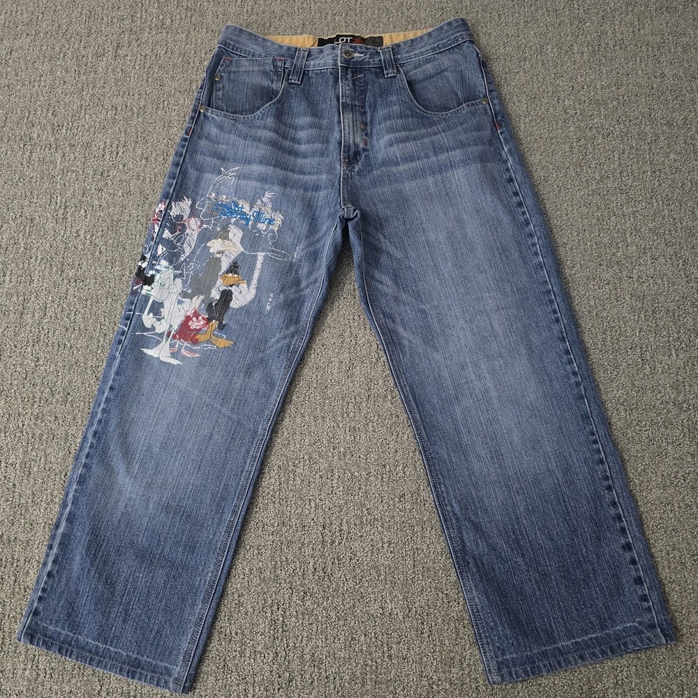 Lot 29 x Looney‎ Tunes Leg Print Vintage Y2K Baggy Jeans Sylvester Size 32x26
